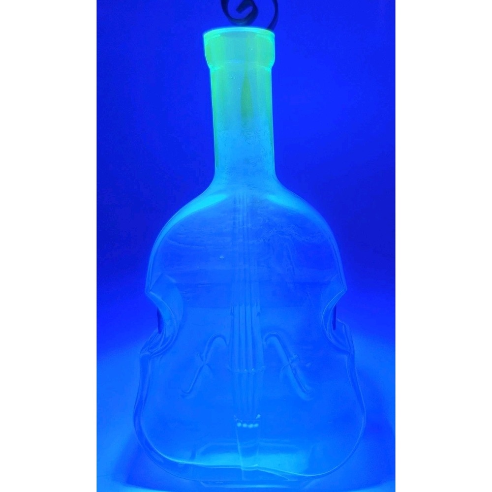 Vintage Vaseline Glass Violin Bottle With Wall Hanger Uranium Glass Blue